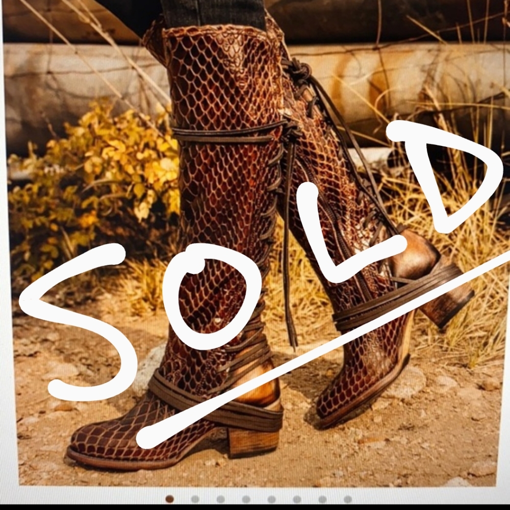 New Freebird Coal boots in Cognac Croco